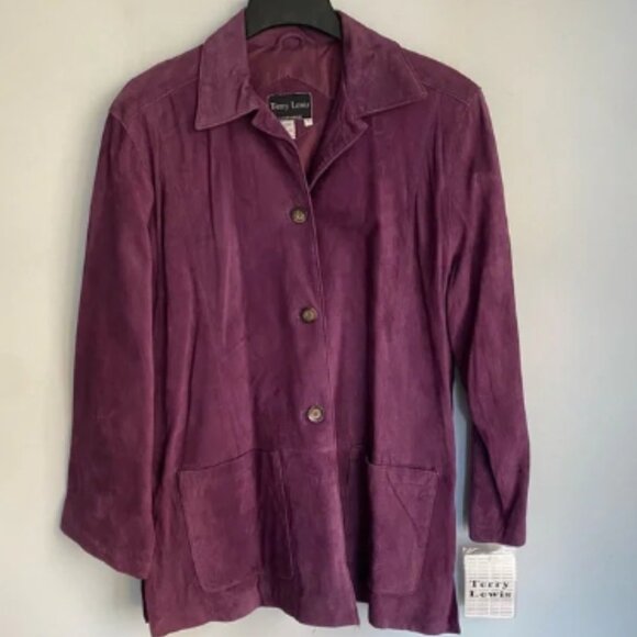 NEW Vintage Terry Lewis Purple Suede Leather Jacket Plus Size 1X - Picture 1 of 6